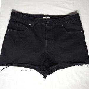 HM Womens Black Denim Cut Off Shorts High Waisted Frayed Hem Size 14 11474527